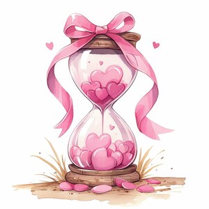 17 Clipart a forma di clessidra con cuore rosa, illustrazioni di San Valentino, Clipart ad acquerello stampabili, JPG di alta qualità, creazioni di carta, diari di scarto