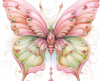 Paquete de 12 imágenes prediseñadas de mariposas abstractas, ilustraciones de mariposas para guardería, imágenes prediseñadas de acuarela imprimibles, JPG de alta calidad, manualidades de papel, diarios