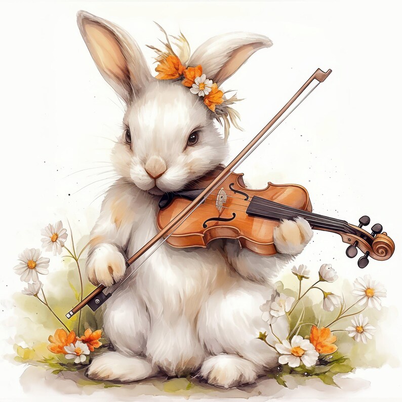 11 Bunny Playing Violin Clipart Set, Cute Rabbit Graphics, Printable ...