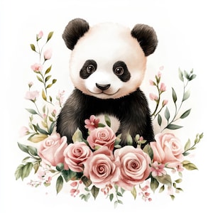 16 Panda met rozen clipartbundel, afdrukbare aquarelillustraties, hoge kwaliteit JPG, Paper Craft, ongewenste tijdschriften, digitale kaarten maken