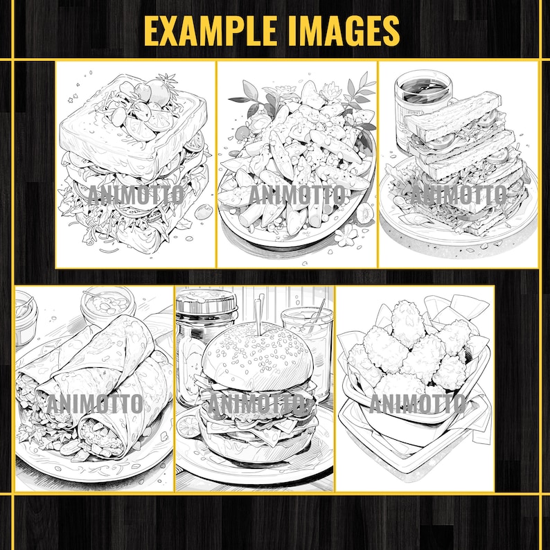 Delicious Foods Adult Coloring Book 60 Fast Food Coloring Pages,Grayscale Yummy Tasty Food Coloring,Instant Download,Printable PDF & JPG