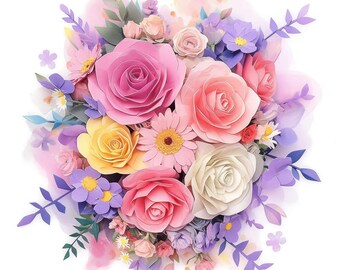 13 Flowers Bouquet Clipart, Botanical Floral Design Set, Printable Watercolor Clipart, Instant Digital Download, Scrapbooking, Junk Journals