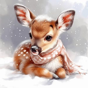 Lot de 13 cliparts hiver bébé faon, illustrations de mignon bébé cerf, clipart aquarelle imprimable, JPG haute qualité, créations en papier, journaux indésirables