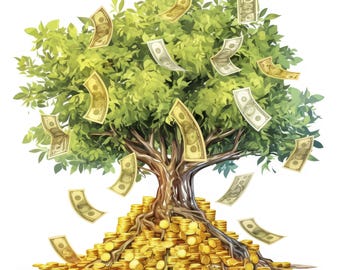11 Money Tree Clipart, Tree Of Abundances, Printable Watercolor Clipart, High Quality JPG Files, Commercial Use, Paper Crafts, Junk Journals