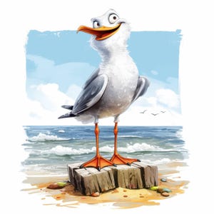 Paquete de 13 imágenes prediseñadas de gaviotas originales, ilustración de gaviota caprichosa, imágenes prediseñadas de acuarela imprimibles, JPG de alta calidad, manualidades de papel, revistas basura