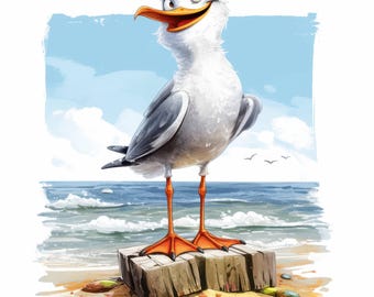 13 Quirky Seagull Clipart Bundle, Whimsical Seagull Illustration, Printable Watercolor clipart, High Quality JPG, Paper craft, Junk Journals