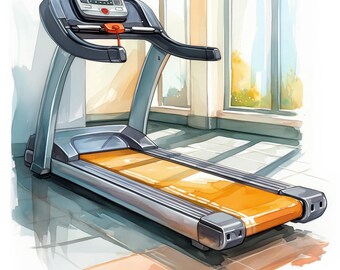 Paquete de 11 imágenes prediseñadas de entrenamiento en cinta de correr, ilustraciones de gimnasio, imágenes prediseñadas de acuarela imprimibles, archivos JPG de alta calidad, manualidades de papel, uso comercial