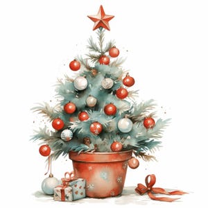 13 Potted Christmas Tree Clipart Bundle, Christmas Illustrations, Printable Watercolor Clipart, High Quality JPG, Paper craft, Junk Journals