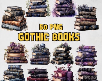 Watercolor Gothic Books Clipart Bundle, Painted Gothic Book Clipart Set, Gothic Book Images Illustrations, Book PNG Graphics, Commercial Use