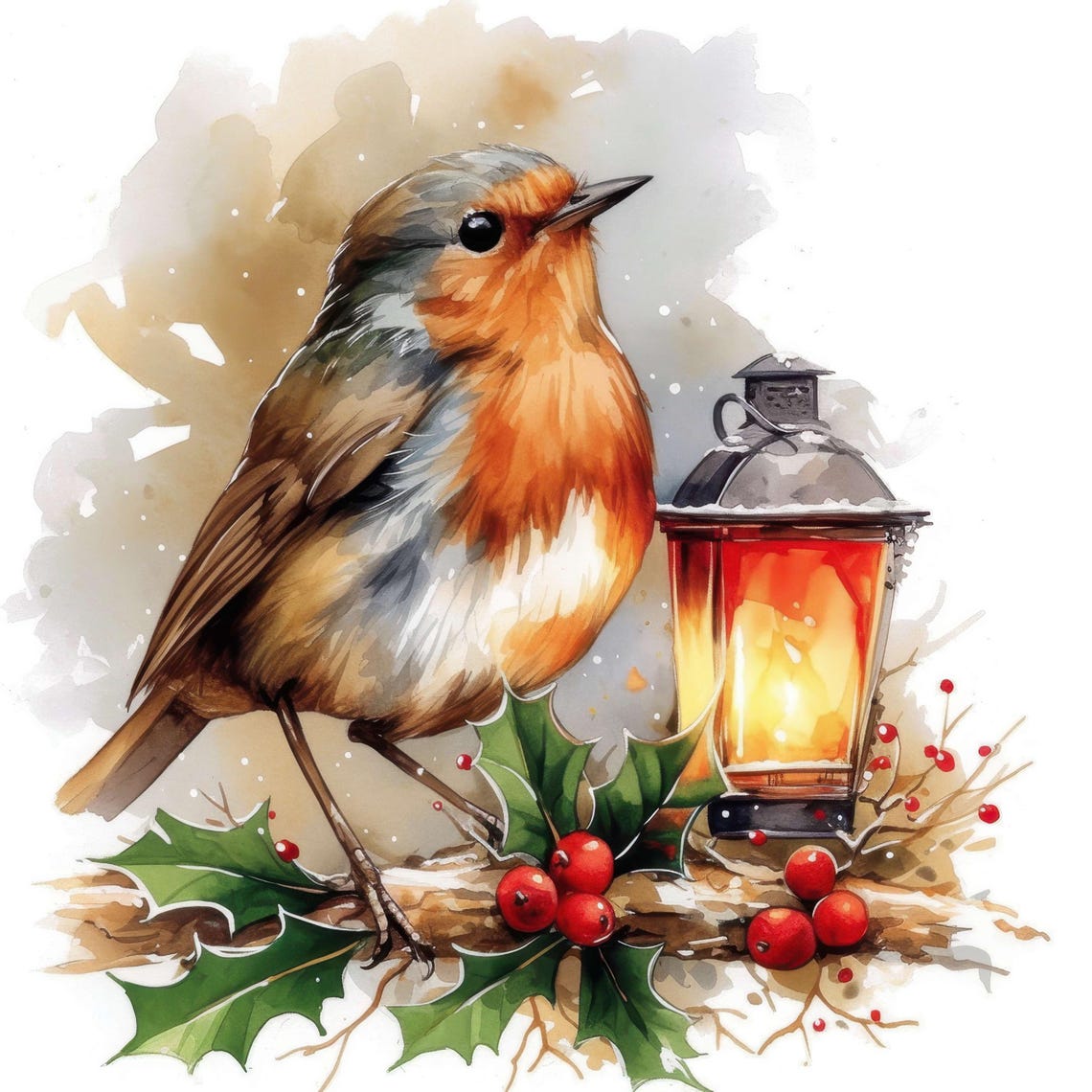 12 Festive Robin Bird Clipart Set, Christmas Illustrations, Printable ...