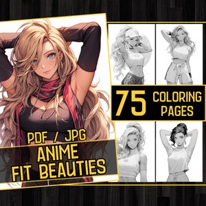 Anime Fit Beauties Adult Coloring Book 75 Fitness Woman Coloring Pages,Grayscale Anime Manga Coloring,Instant Download,Printable PDF & JPG