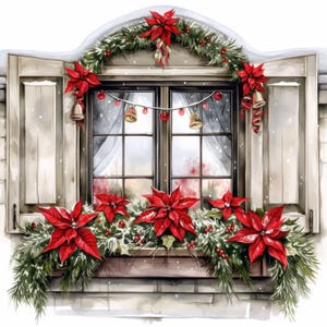 20 cliparts de fenêtre de Noël vintage, clipart de fenêtre aquarelle imprimable, fichiers JPG de haute qualité, téléchargement numérique, créations en papier, journaux indésirables