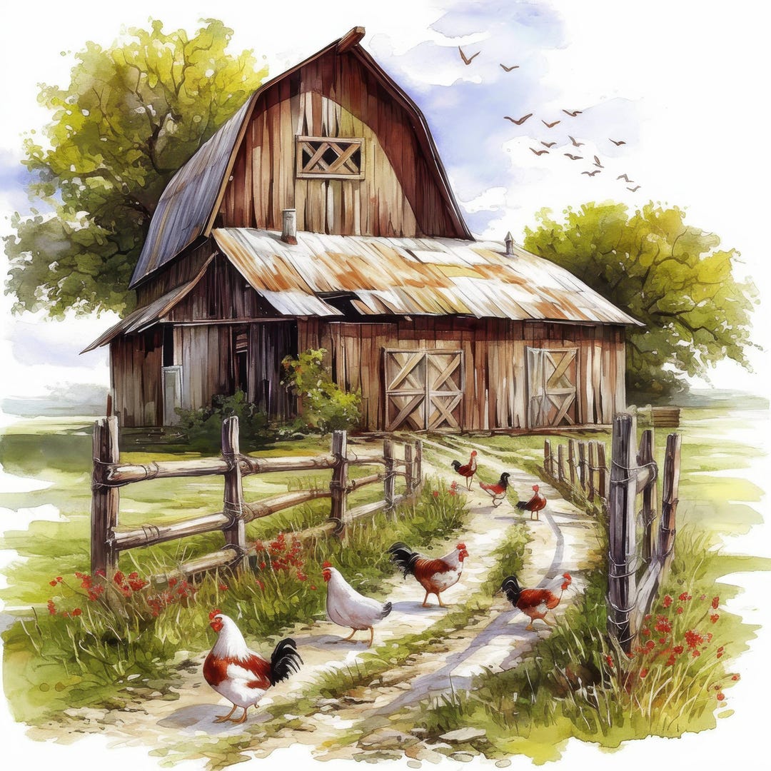 15 Farmyard Farm Scenes Clipart Bundle, Farm Landscapes Illustration ...