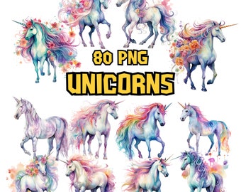 Watercolor Unicorns Clipart | Cute, Adorable, Magical, Fantasy and Rainbow Unicorn Illustrations | Instant Download for Commercial Use