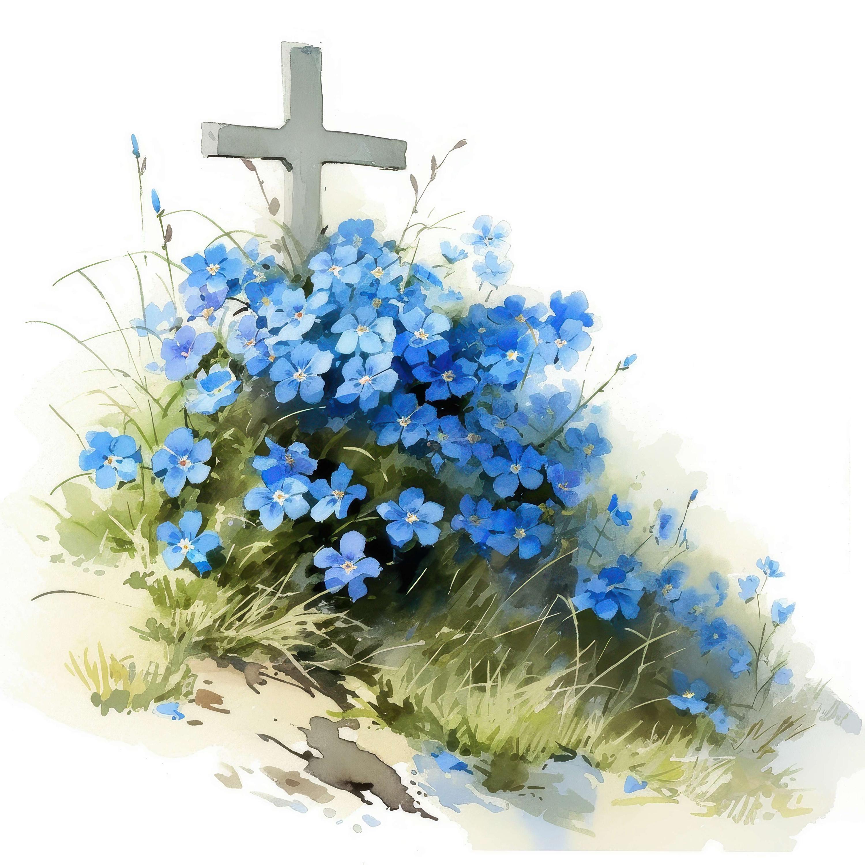 12 Cross Spring Flowers Clipart, Floral Cross Forget Me Not Images ...
