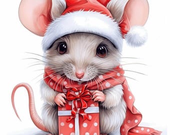 14 feestelijke muis clipartbundel, kerstmuizen illustraties, afdrukbare aquarel clipart, hoge kwaliteit JPG, Paper Craft, Junk Journals