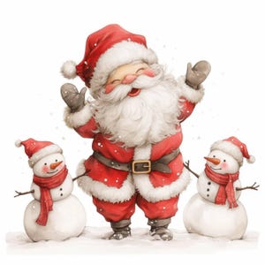 Pacote com 14 cliparts de Papai Noel e bonecos de neve, imagens de cartões de Natal e inverno, clipart em aquarela para impressão, JPG de alta qualidade, artesanato em papel, diário de sucata