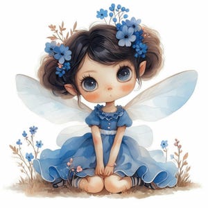9 Cute Fairies Clipart Bundle, Adorable Fairy Images Illustration, Printable Watercolor Clipart, High Quality JPG, Paper craft, Junk Journal