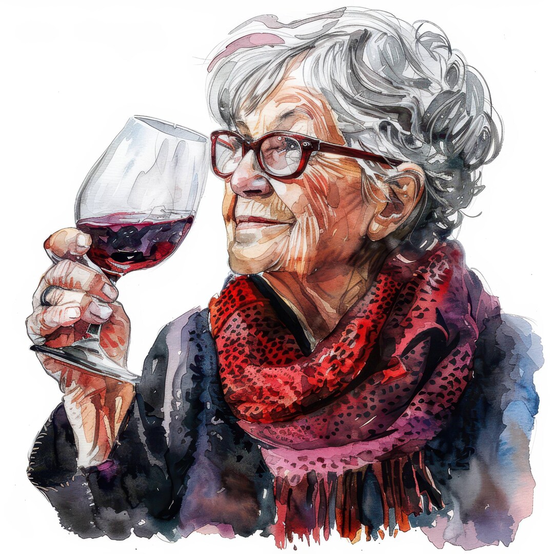 14 Senior Woman and Wine Clipart Bundle Set, Wine Clipart, Printable ...