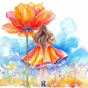 11 Girl in Bloom Clipart Bundle, Clipart stampabile di donna primaverile in acquerello, JPG di alta qualità, lavoretti di carta, download digitale, diari spazzatura