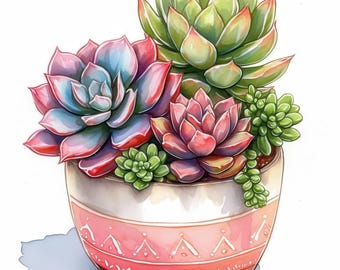 14個の鉢植え多肉植物のクリップアートバンドル、多肉植物の鉢の