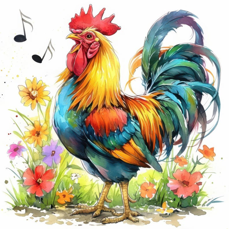 12 Spring Rooster Clipart Bundle, Farm Rooster Illustrations, Printable ...