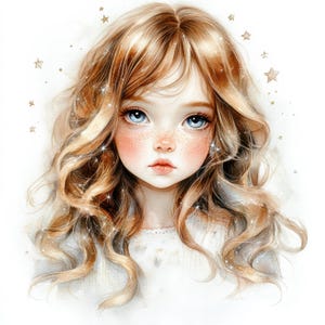 15 Mädchen Twinkle Clipart Bundle, kleine Mädchen und Sterne, druckbare Aquarell Clipart, hochwertige JPG, digitales Papier Handwerk, Junk Journal