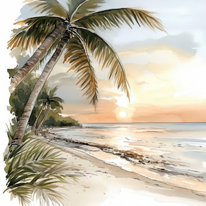 14 Beach Scenery Clipart Bundle, Clipart acquerello stampabile, JPG di alta qualità, Download digitale, Lavori di carta, Creazione di biglietti, Junk Journals