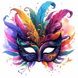 Lot de 19 masques de mascarade arc-en-ciel, cliparts, graphismes aquarelles imprimables, JPG haute qualité, créations en papier, fabrication de cartes numériques