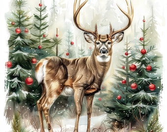 15 Christmas Deer Clipart Bundle, Reindeer, Printable Watercolor clipart, High Quality JPGs, Commercial Use, Paper craft, junk journal