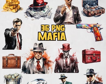 Watercolor Gangster Clipart Bundle, Mafia PNG Graphics, Gang Illustrations, Mob Boss Images, Gangster Vibes, Criminal, Commercial Use