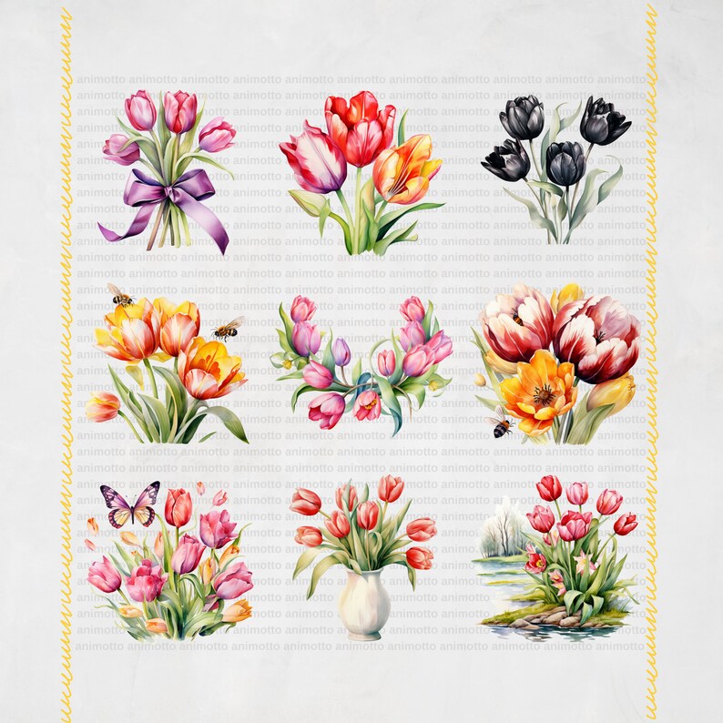 Watercolor Tulips Clipart Bundle, Spring Flower Clipart Set, Floral ...