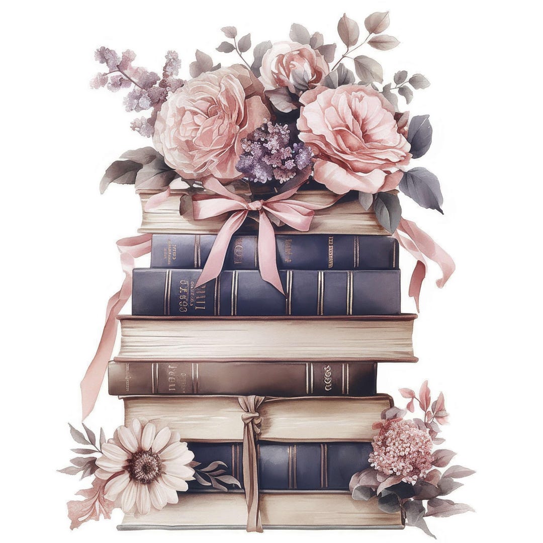 22 Shabby Chic Books Clipart Set, Floral Book Illustration, Printable ...