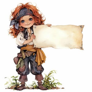 Cartoon Pirates with Labels Clip Art 17 High Res Watercolor JPGs Junk Journaling, Scrapbooking, Card Making, Digital Download, Paper Crafts
