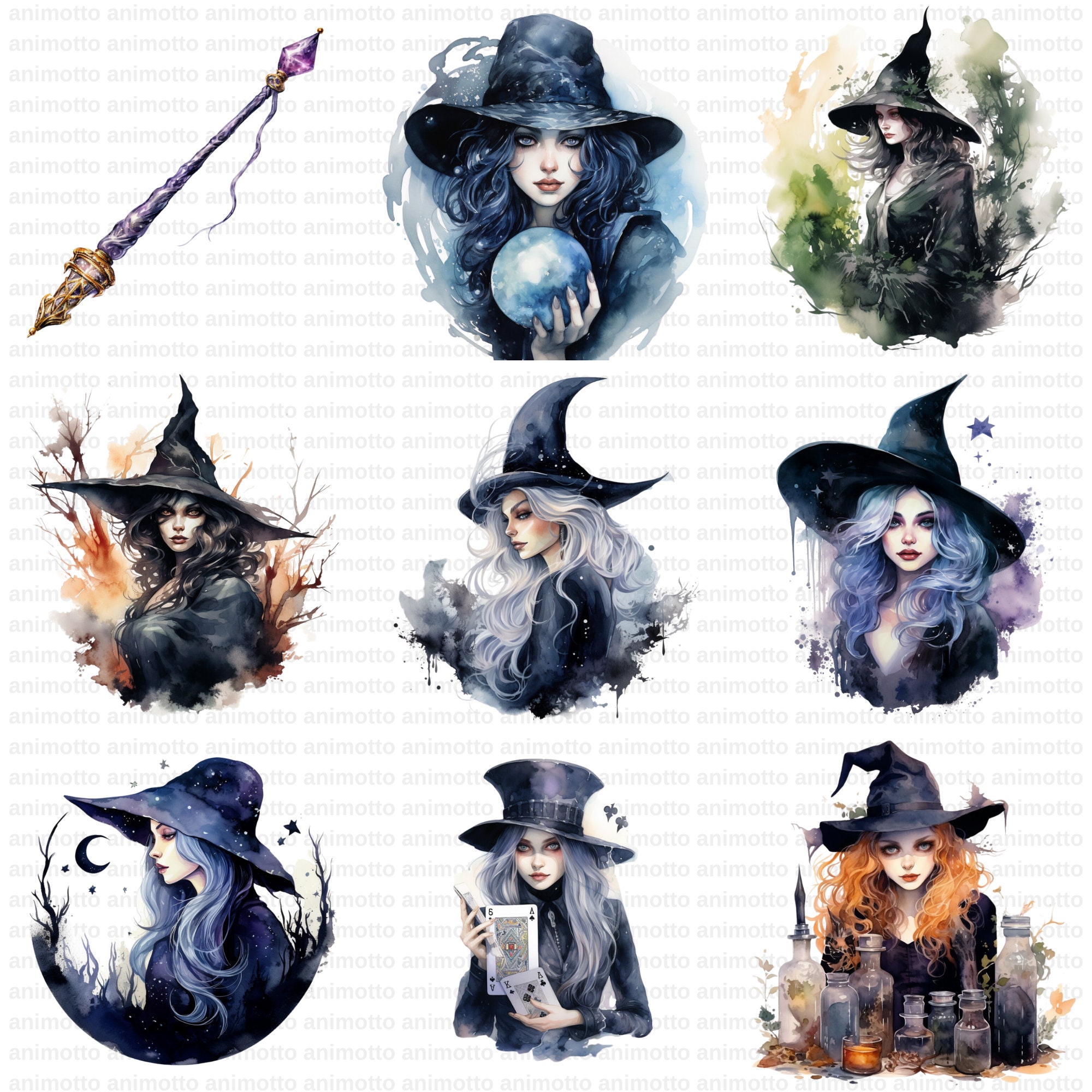 Watercolor Gothic Witches Clipart PNG | Dark Witch, Magic Fantasy ...