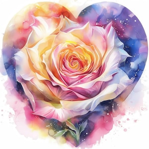 19 Vários Rosas Clipart Bundle, Flores Rosas Ilustrações, Cliparts de aquarela para impressão, JPGs de alta qualidade, Papel artesanal, Diários de lixo