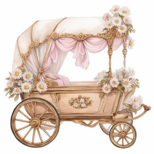 10 Princess Carriage Clipart Bundle, Fairy Tale Illustrations, Printable Watercolor Clipart, High Quality JPG, Paper craft, Junk Journals
