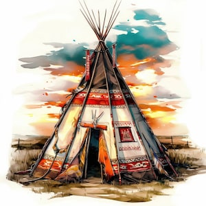 9 tribal tent clipartbundel, afdrukbare aquarel afbeelding Indiaanse tenten illustratie hoge kwaliteit JPG, digitale download, Junk Journal