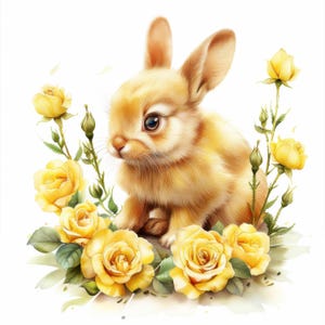 Cute Bunny in Roses Clipart, Cute Rabbit, Animal Clipart, Cute Bunny, Spring Bunny Clipart,High Quality JPGs, scrapbooking, digital planners