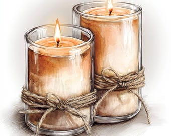 9 Candles in Glass Clipart Bundle Set, Candle Illustrations, Printable Watercolor clipart, High Quality JPGs, Digital download, Paper crafts