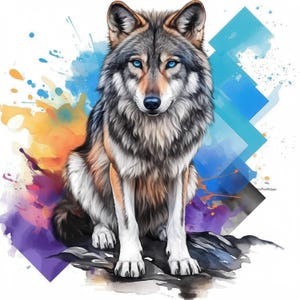 11 Wolf Graffiti Clipart Bundle, Wolf Wall Art Illustrations, Printable Watercolor Clipart, High Quality JPG, Paper craft, Junk Journals