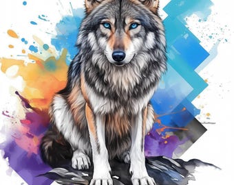 11 Wolf Graffiti Clipart Bundle, Wolf Wall Art Illustrations, Printable Watercolor Clipart, High Quality JPG, Paper craft, Junk Journals