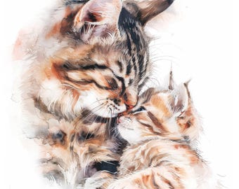 16 Cat and Kitten Clipart Bundle, Kitten Love Illustrations, Watercolor clipart, High Quality JPGs, Digital download, Paper craft, journals