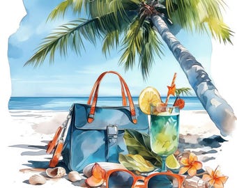 14 Beach Cocktails Collage Clipart, Elegant Clipart, Printable Watercolor Clipart, Instant Digital Download, Scrapbooking, Junk Journals