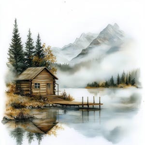 14 Serene Lake clipartbundel, meerlandschappen illustraties, afdrukbare aquarel clipart, hoge kwaliteit JPG, Paper Craft, Junk Journals