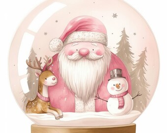 13 Pink Christmas Snowglobes Clipart Bundle, Winter Illustration, Printable Watercolor Clipart, High Quality JPG, Paper craft, Junk Journals