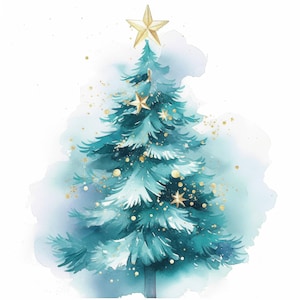 15 Artistic Christmas Tree Clipart Bundle, Spruce Tree Illustration, Printable Watercolor Image, High Quality JPG, Paper craft, Junk Journal