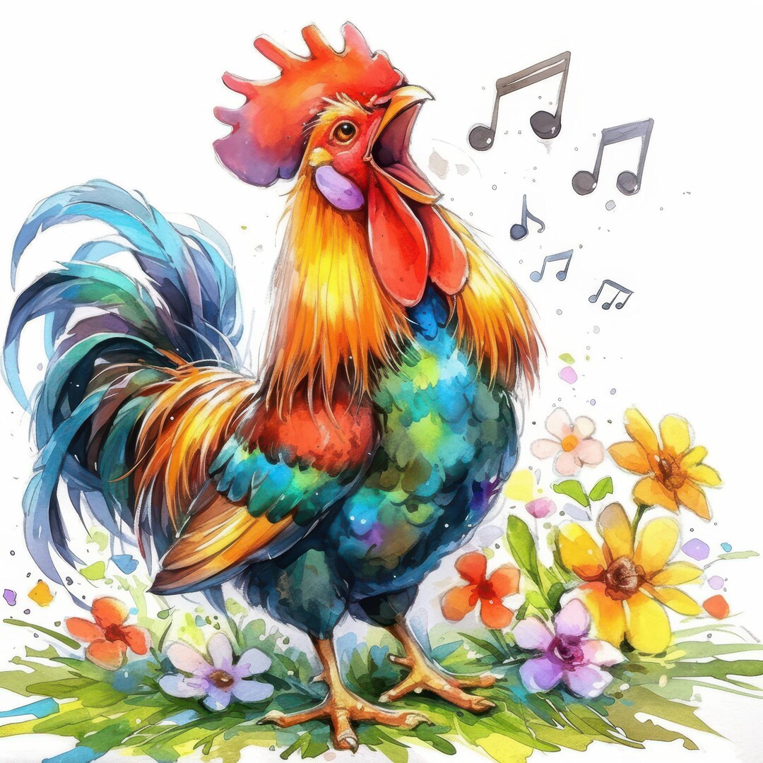12 Spring Rooster Clipart Bundle, Farm Rooster Illustrations, Printable ...