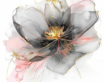 Pacchetto di 11 Clipart di fiori astratti, fiori rosa e grigi, clipart acquerello stampabili, JPG di alta qualità, download digitale, creazione di carta