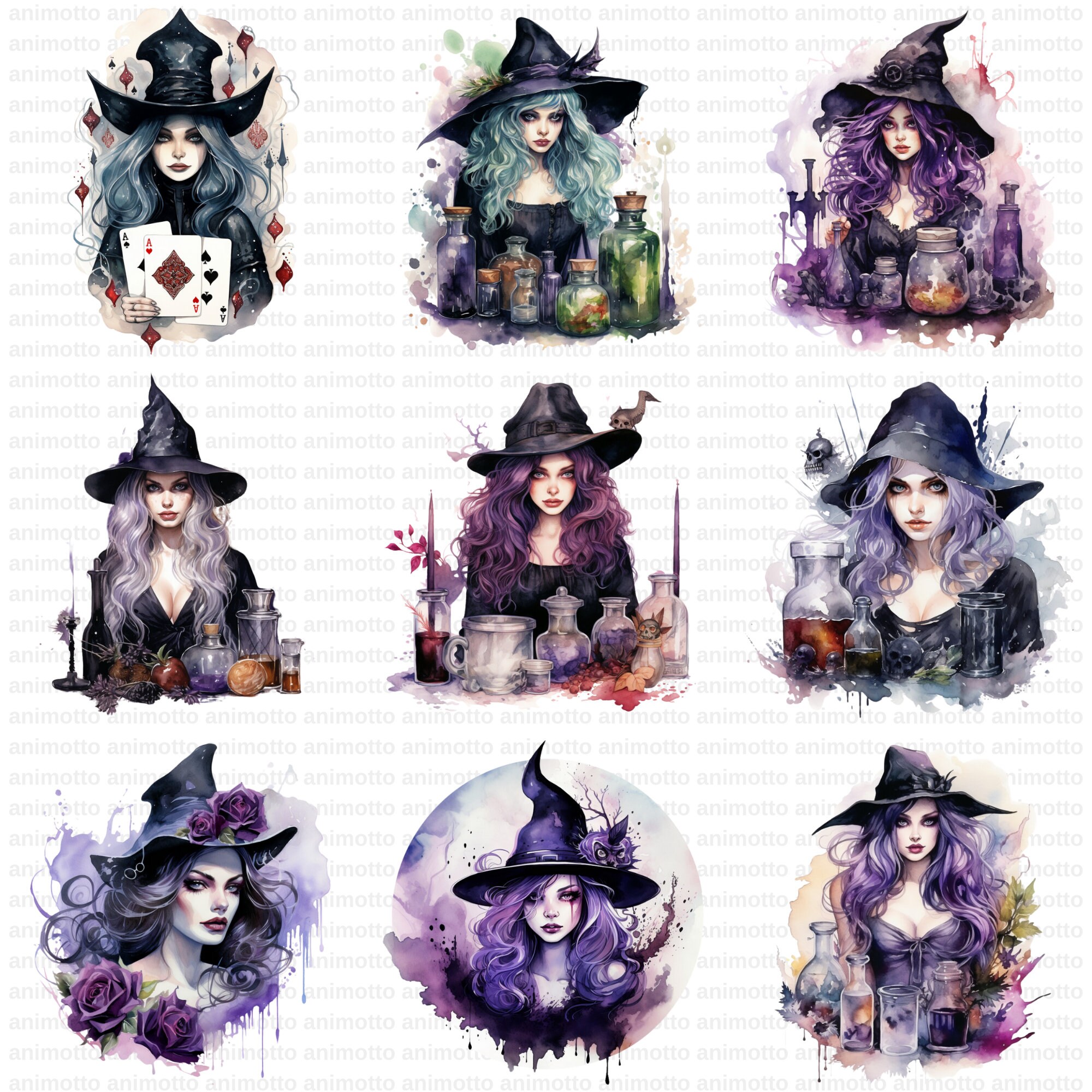 Watercolor Gothic Witches Clipart PNG | Dark Witch, Magic Fantasy ...